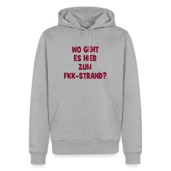 Wo geht es hier zum FKK-Strand? - Männer Premium Bio Hoodie - Grau meliert - Vorne - Thijin (182cm)