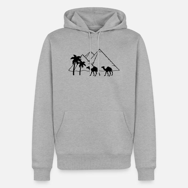 Pyramides Camel Palms - Egypte - Sweat à capuche Premium bio Homme - gris chiné