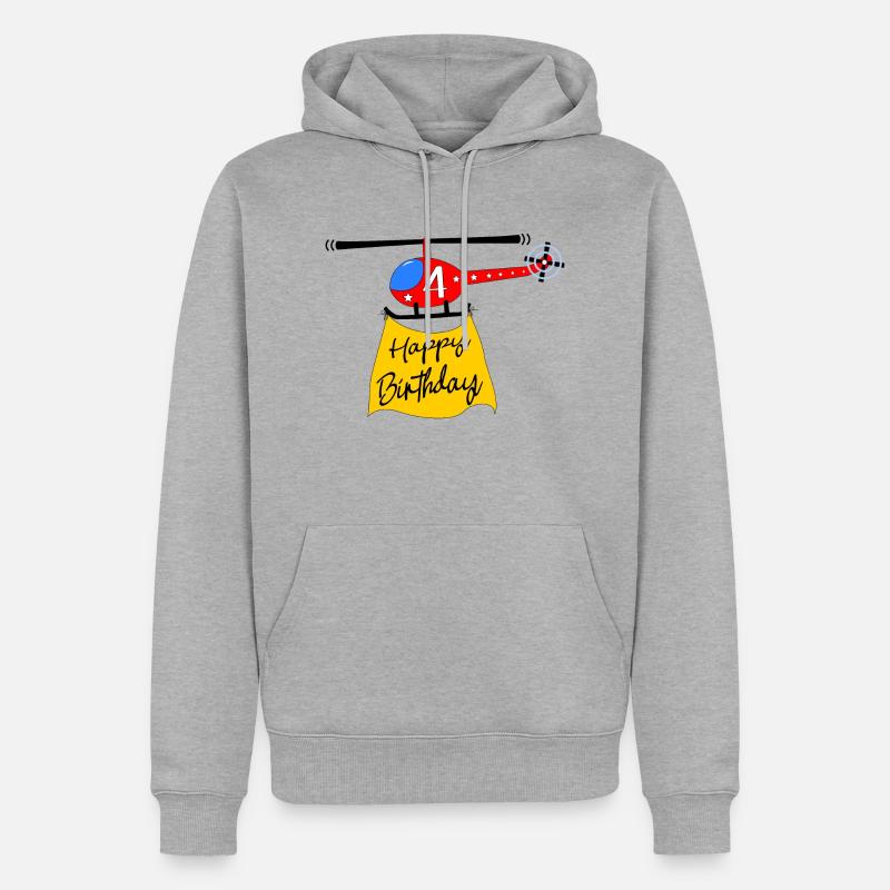 Hélicoptère Joyeux anniversaire 4 - Sweat à capuche Premium bio Homme - gris chiné