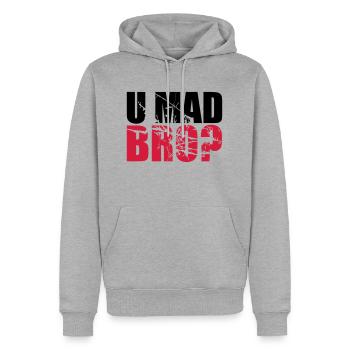 Logo U fou BRO - Sweat à capuche Premium bio Homme - gris chiné - Devant - Thijin (182cm)