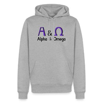 Alpha und Omega - Männer Premium Bio Hoodie - Grau meliert - Vorne - Thijin (182cm)