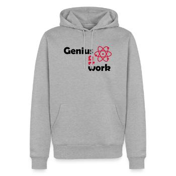 genius at work - Männer Premium Bio Hoodie - Grau meliert - Vorne - Thijin (182cm)