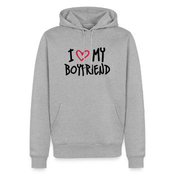 I Love My Boyfriend - Sweat à capuche Premium bio Homme - gris chiné - Devant - Thijin (182cm)