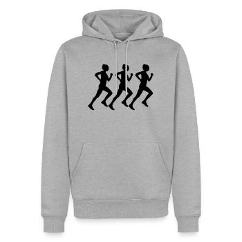 femme qui court - Sweat à capuche Premium bio Homme - gris chiné - Devant - Thijin (182cm)