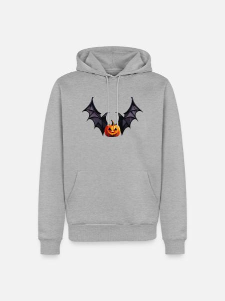 Fledermaus-Kürbiskopf mit schaurigen Flügeln - Männer Premium Bio Hoodie - Grau meliert