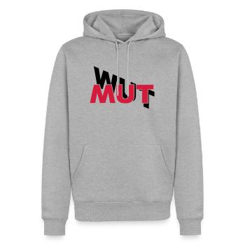 Mut hilft gegen Wut - Männer Premium Bio Hoodie - Grau meliert - Vorne - Thijin (182cm)