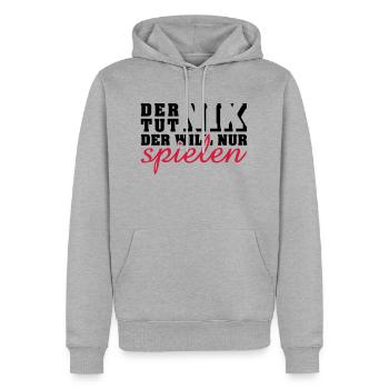 der tut nix, der will nur spielen (2c) - Männer Premium Bio Hoodie - Grau meliert - Vorne - Thijin (182cm)