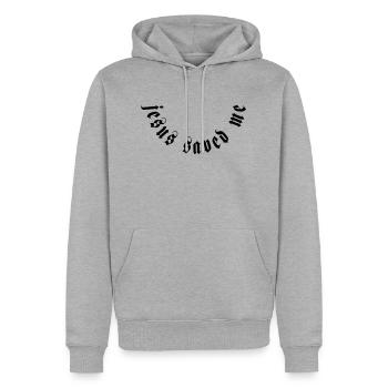 Jésus m’a sauvé la motivation - Sweat à capuche Premium bio Homme - gris chiné - Devant - Thijin (182cm)