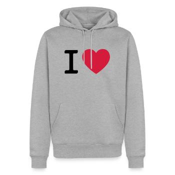 I LOVE Herz // Liebe // Valentinstag // Geburtstag - Männer Premium Bio Hoodie - Grau meliert - Vorne - Thijin (182cm)