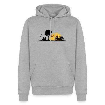 Fahrzeug - Schalbe Baum Sonne - Männer Premium Bio Hoodie - Grau meliert - Vorne - Thijin (182cm)