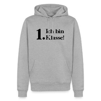 Ich bin 1. Klasse - Männer Premium Bio Hoodie - Grau meliert - Vorne - Thijin (182cm)
