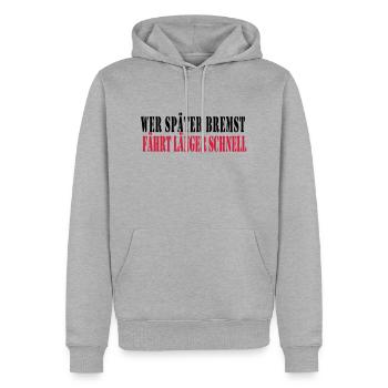 wer_spaeter_bremst_faehr - Sweat à capuche Premium bio Homme - gris chiné - Devant - Thijin (182cm)