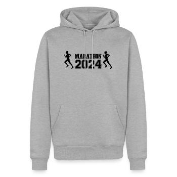 Marathon 2024 Femme - Sweat à capuche Premium bio Homme - gris chiné - Devant - Thijin (182cm)