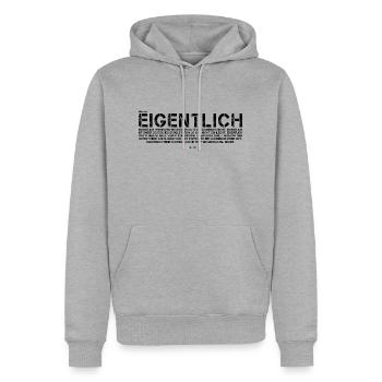 Eigentlich (schwarz, mit Stabil Logo) - Männer Premium Bio Hoodie - Grau meliert - Vorne - Thijin (182cm)