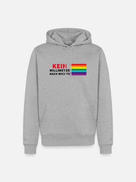 Kein Millimeter nach Rechts mit Pride- Spruch - Männer Premium Bio Hoodie - Grau meliert
