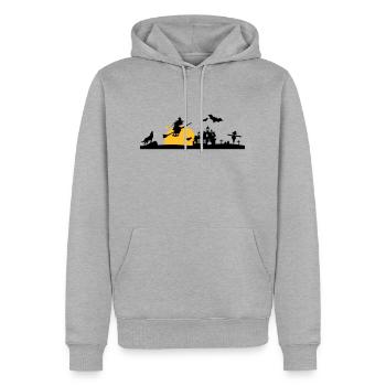 Halloween - Schloss, Hexe und Friedhof - Männer Premium Bio Hoodie - Grau meliert - Vorne - Thijin (182cm)