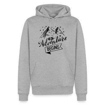 L'aventure commence en disant, cite, aventure - Sweat à capuche Premium bio Homme - gris chiné - Devant - Thijin (182cm)