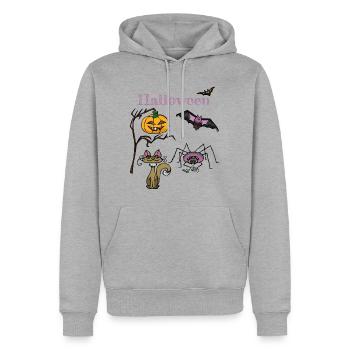 Halloween Kürbis und Fledermaus Design - Männer Premium Bio Hoodie - Grau meliert - Vorne - Thijin (182cm)