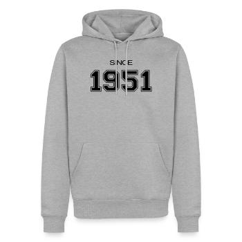1951 Geburtstagsgeschenk - Männer Premium Bio Hoodie - Grau meliert - Vorne - Thijin (182cm)