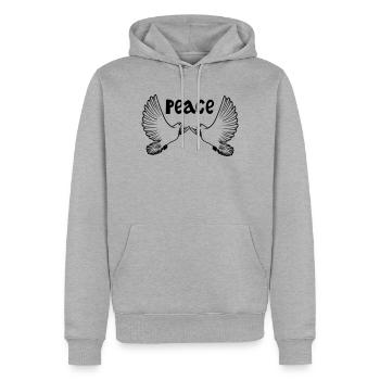 Zwei weiße Friedenstauben farbig Englisch PEACE - Männer Premium Bio Hoodie - Grau meliert - Vorne - Thijin (182cm)