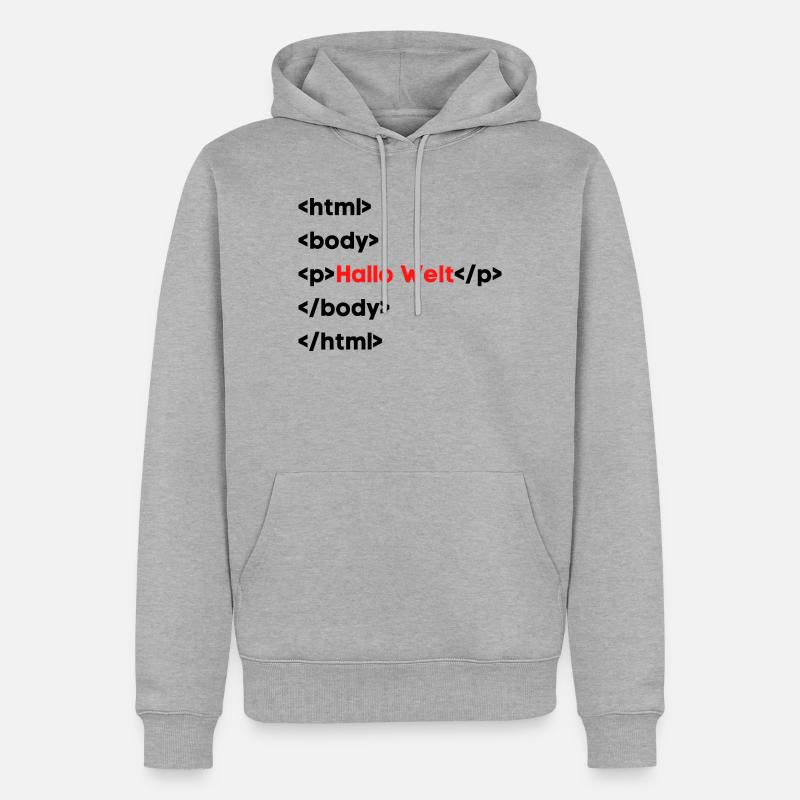 Hallo Welt HTML – Lustiges Programmierer & Coding  - Männer Premium Bio Hoodie - Grau meliert