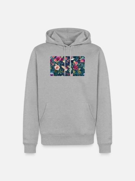 Tropische Kolibriblüten in Mitternachtsblau - Männer Premium Bio Hoodie - Grau meliert