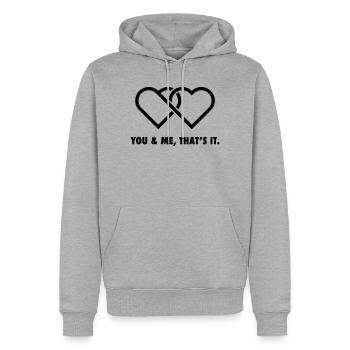 Verbundene Herzen Valentin – Du und ich Schwarz - Männer Premium Bio Hoodie - Grau meliert - Vorne - Thijin (182cm)