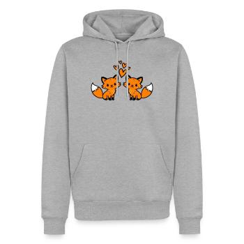 Fuchs Paar Herzen Liebe - Männer Premium Bio Hoodie - Grau meliert - Vorne - Thijin (182cm)