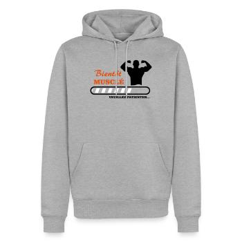 Bientôt musclé  - Sweat à capuche Premium bio Homme - gris chiné - Devant - Thijin (182cm)