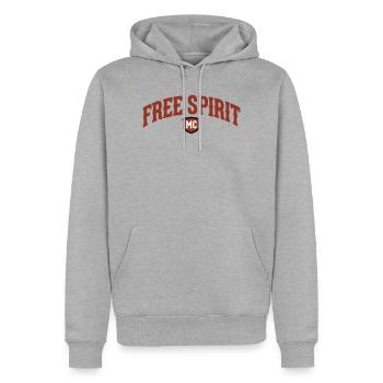 Lettrage Free Spirit MC - Sweat à capuche Premium bio Homme - gris chiné - Devant - Thijin (182cm)