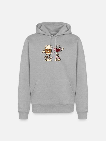 AM Kaffee PM Wein Cartoon Design - Männer Premium Bio Hoodie - Grau meliert