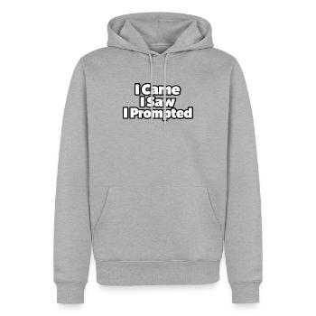 Ich kam, ich sah, ich fragte - Männer Premium Bio Hoodie - Grau meliert - Vorne - Thijin (182cm)