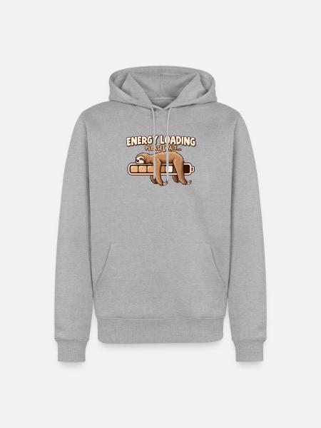 Energy Loading – Lustiges Faultier Akku Design - Männer Premium Bio Hoodie - Grau meliert