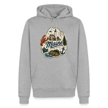 Maine Pine Tree State Vintage Küstenaufkleber - Männer Premium Bio Hoodie - Grau meliert - Vorne - Thijin (182cm)