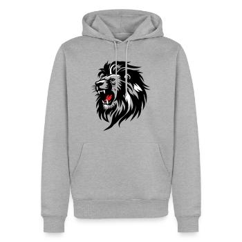 Silhouette de lion rameur avec langue rouge - Sweat à capuche Premium bio Homme - gris chiné - Devant - Thijin (182cm)
