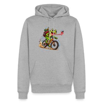 Funny Frog Riding Bicycle Cartoon - Männer Premium Bio Hoodie - Grau meliert - Vorne - Thijin (182cm)