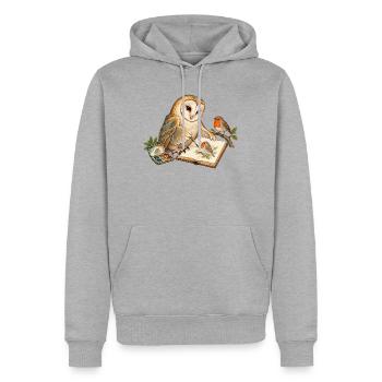 Eule malt ein Rotkehlchen - Männer Premium Bio Hoodie - Grau meliert - Vorne - Thijin (182cm)