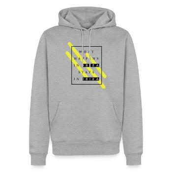 WHAT HAPPENS IN IBIZA STAYS IN IBIZA - Men’s Premium Organic Hoodie - heather grey - Front - Thijin (182cm)