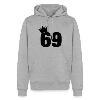 69_krone_f1 - Männer Premium Bio Hoodie - Grau meliert - Vorne - Thijin (182cm)