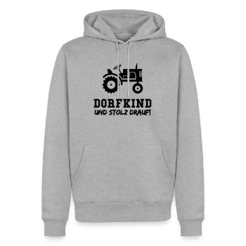 Traktor Dorfkind und Stolz drauf! - Männer Premium Bio Hoodie - Grau meliert - Vorne - Thijin (182cm)