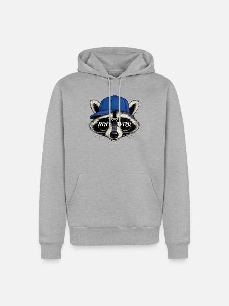 Stay Wild – Waschbär-Streetwear-Stil - Männer Premium Bio Hoodie - Grau meliert
