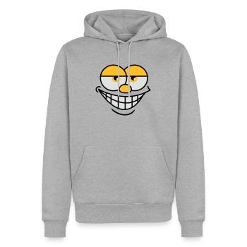 Grinsendes Comic Gesicht Cooler Gesichtsausdruck - Männer Premium Bio Hoodie - Grau meliert - Vorne - Thijin (182cm)