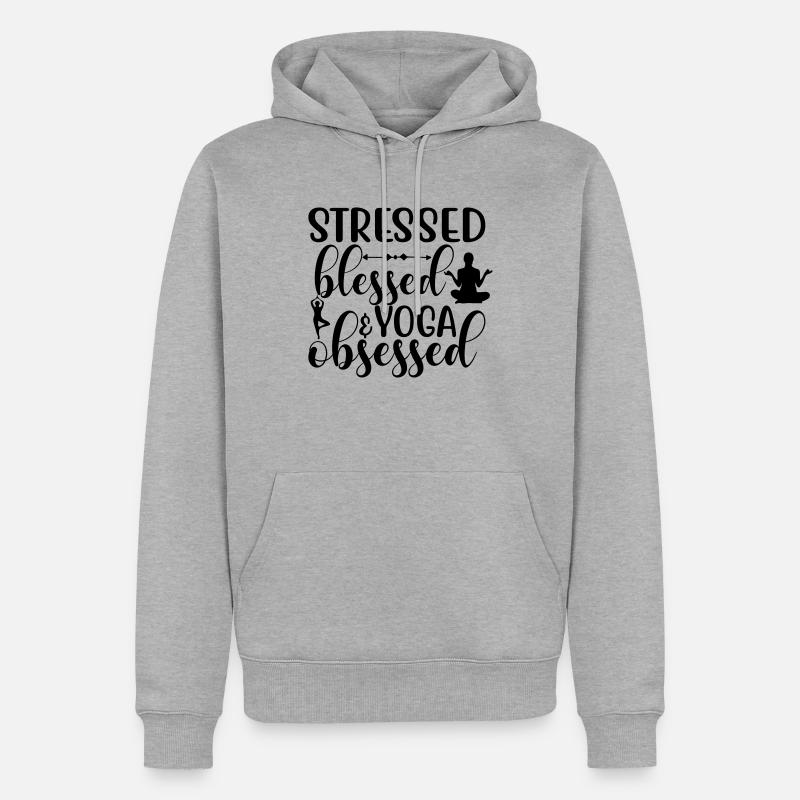 stressed blessed - Männer Premium Bio Hoodie - Grau meliert