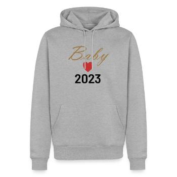 Schwangerschaft und Baby 2023 - Männer Premium Bio Hoodie - Grau meliert - Vorne - Thijin (182cm)