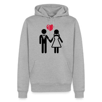 Mariée et le marié avec coeur - Sweat à capuche Premium bio Homme - gris chiné - Devant - Thijin (182cm)
