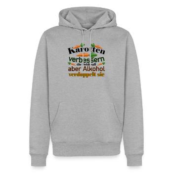 Karotten verbessern die Sehkraft aber Alkohol - Männer Premium Bio Hoodie - Grau meliert - Vorne - Thijin (182cm)