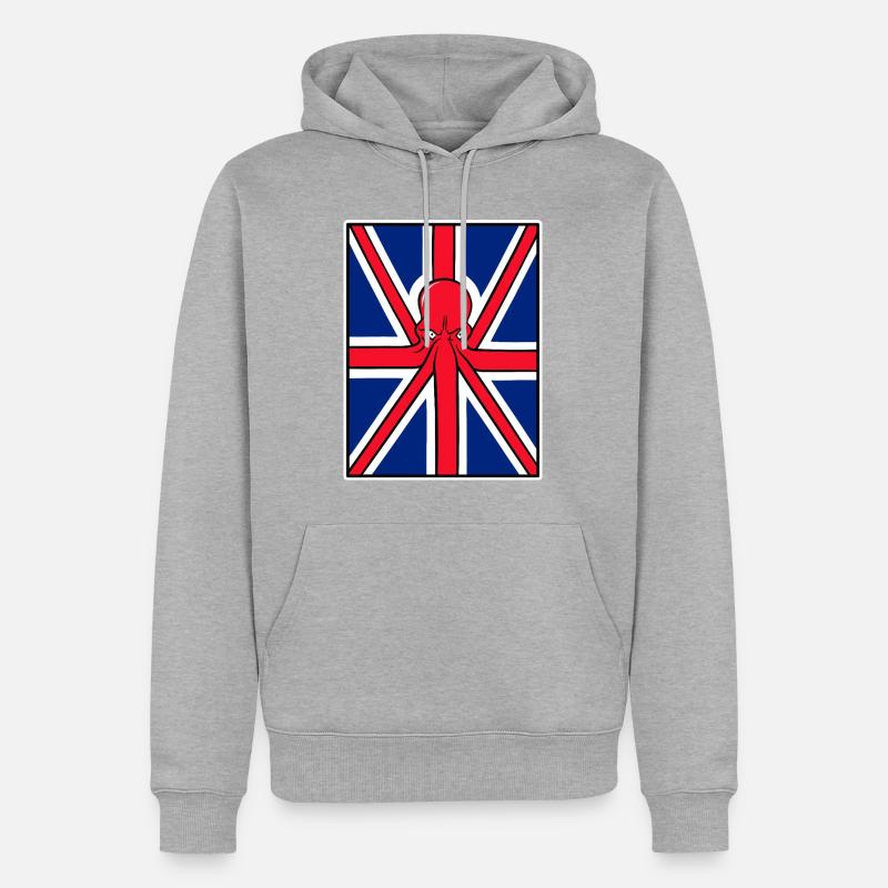 Drapeau Union Jack pieuvre rouge - Sweat à capuche Premium bio Homme - gris chiné