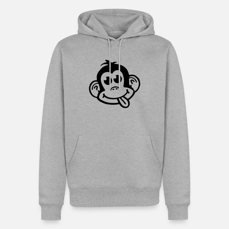 affe_crazy_smiley_a1 - Männer Premium Bio Hoodie - Grau meliert