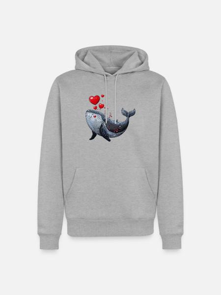 Wal rote Herzen - Männer Premium Bio Hoodie - Grau meliert