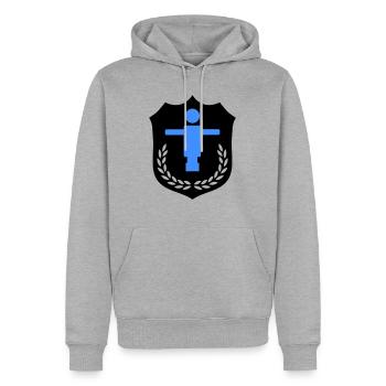 kicker wappen - Männer Premium Bio Hoodie - Grau meliert - Vorne - Thijin (182cm)